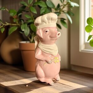 Porcelain Pink Pig Chef Pitcher/Creamer 1981 Betty St John for Shaffer 8.25” H